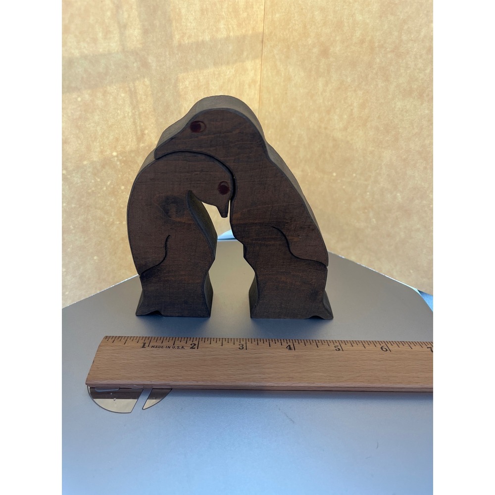 Handcrafted Wooden Penguin Puzzle Figurine Interlocking Nesting Folk Art Decor